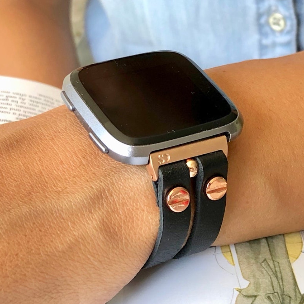 Fitbit Versa Watch Black Leather Straps Bracelet